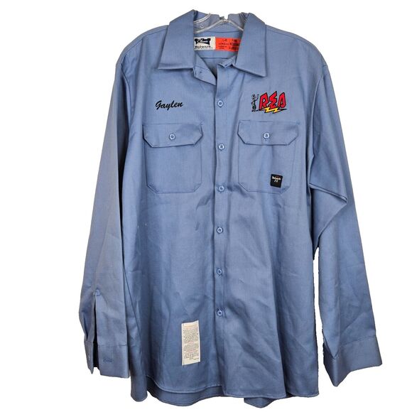 Red Cap Bulwark FR Shirt Mens Large Blue Flame Resistant Work Mechanics Utility - Picture 1 of 7